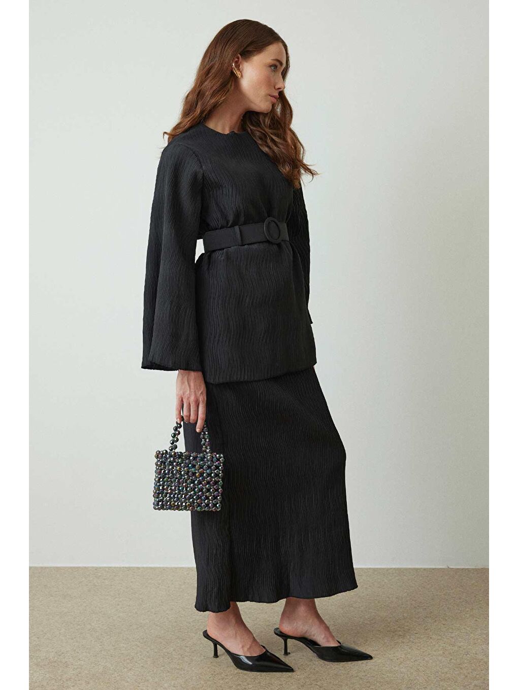 Pilise Saten Siyah Etek Takım