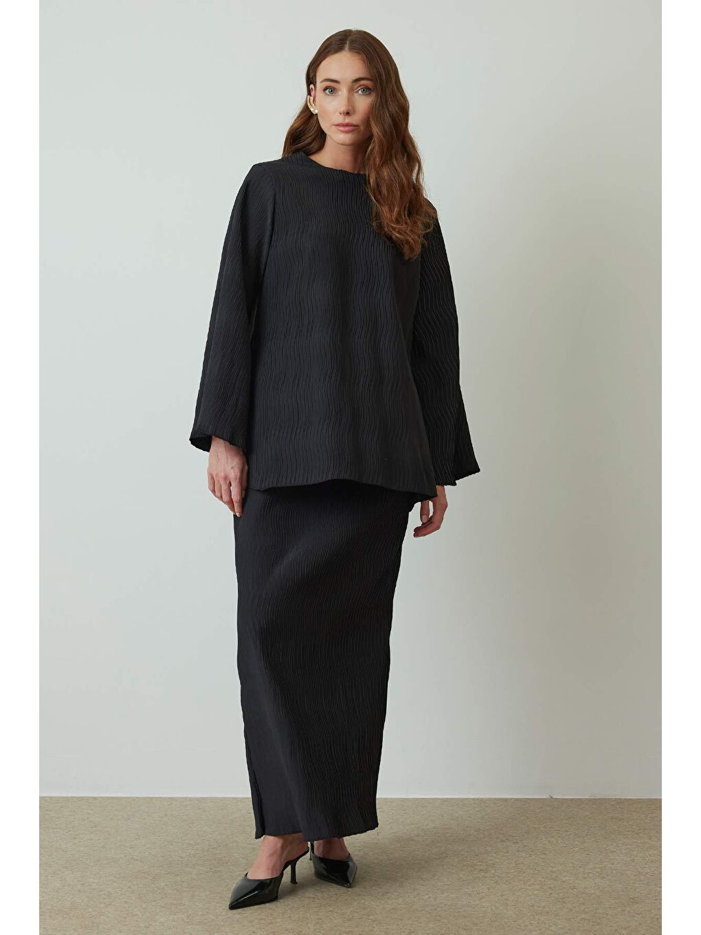 Pilise Saten Siyah Etek Takım-2