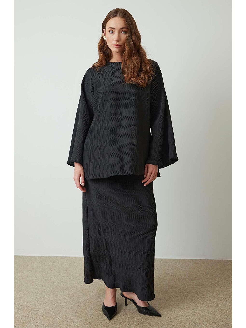 Pilise Saten Siyah Etek Takım-3