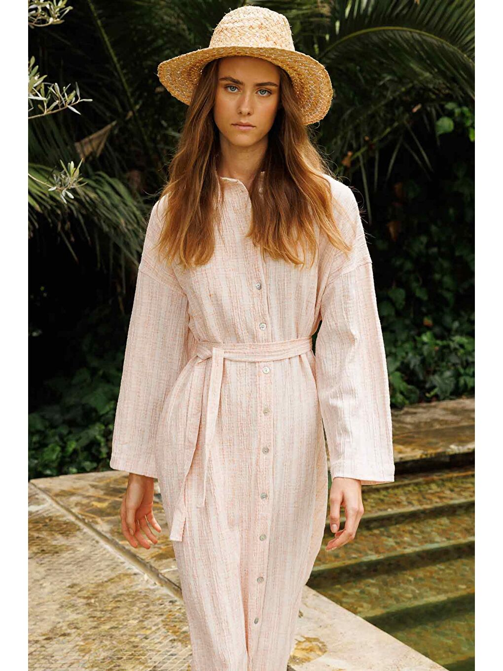 Turuncu Sedef Düğme Detaylı Oranj Elbise-2