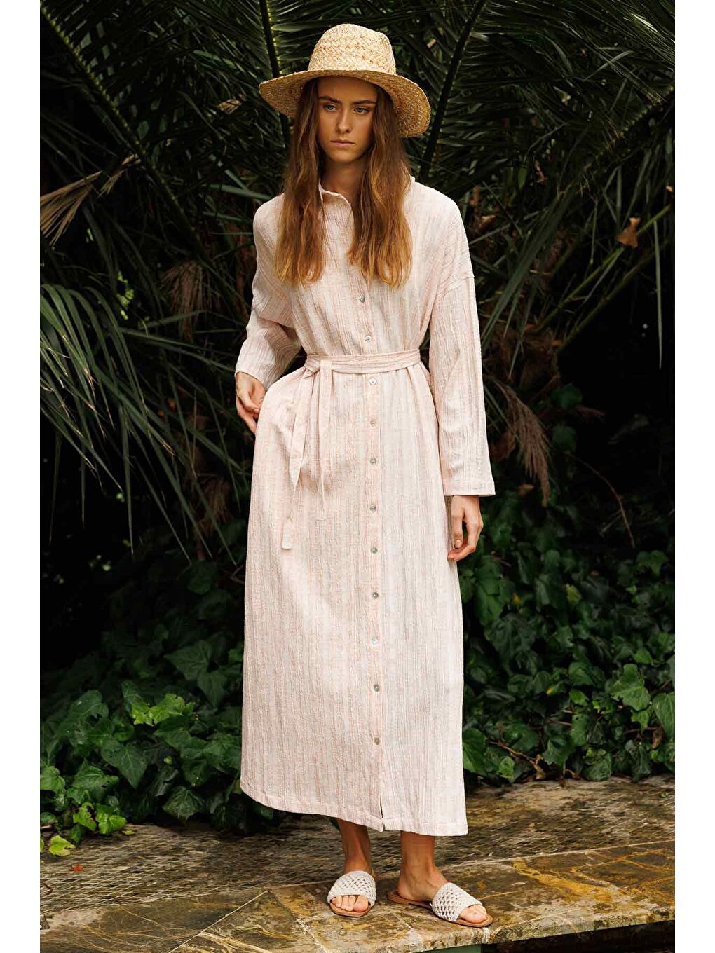 Turuncu Sedef Düğme Detaylı Oranj Elbise-3