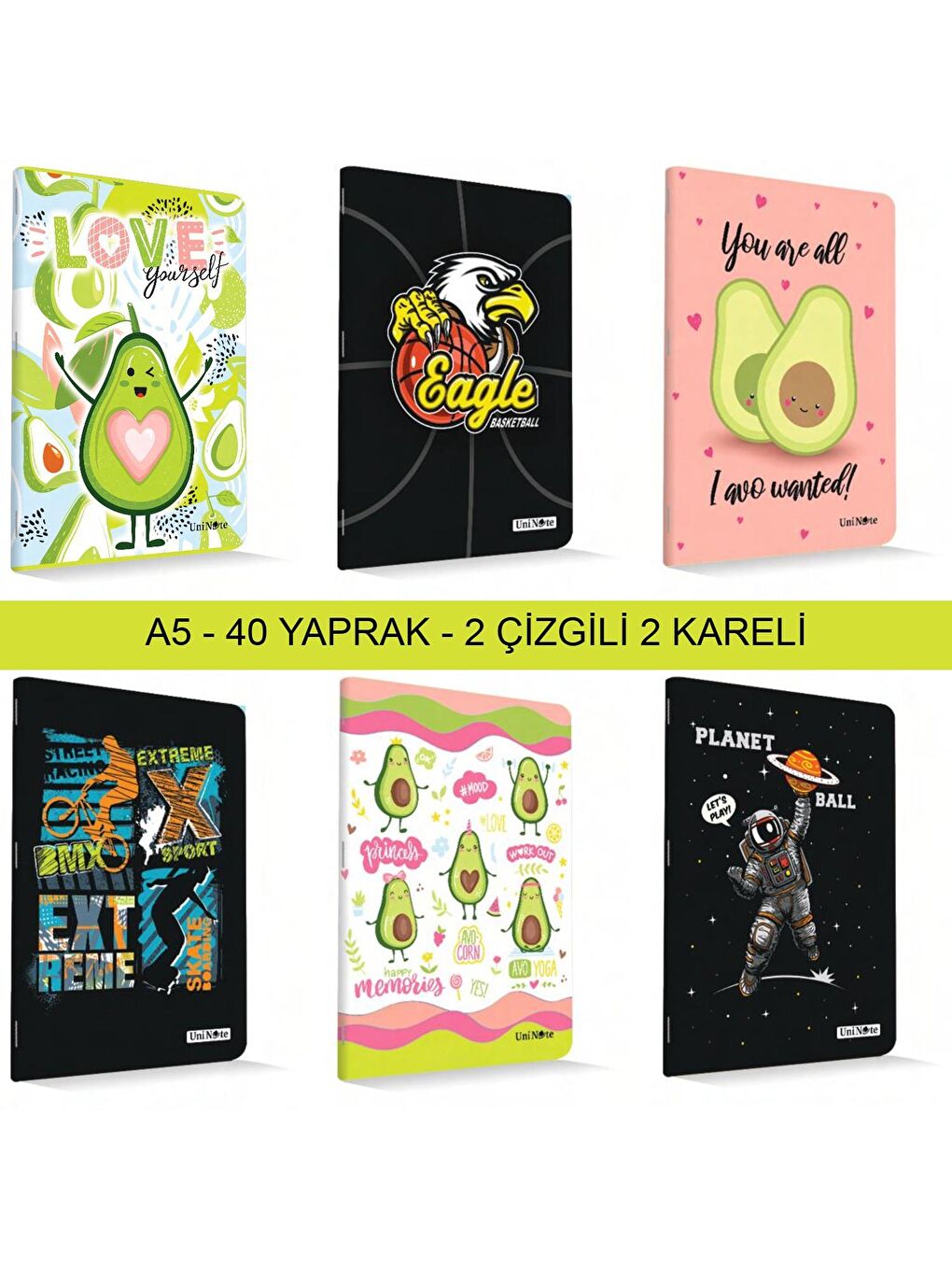 A5 40 Yaprak Karton Kapak Dikişli Defter 2 Çizgili 2 Kareli