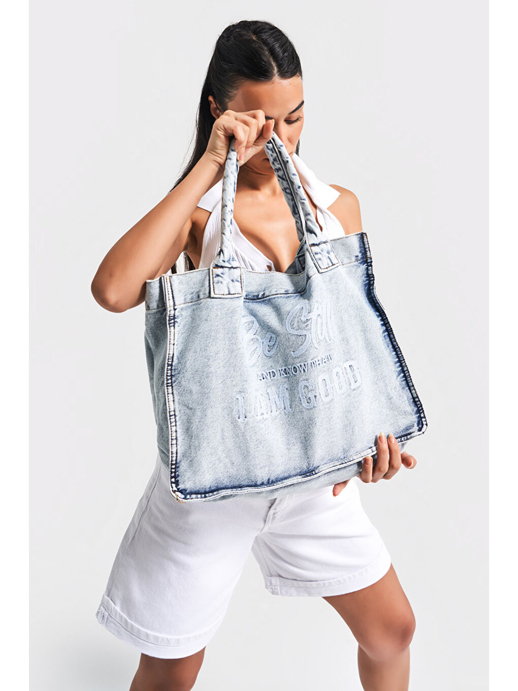 Mavi Jean Rengi 1-B-3W4-27 Nakışlı Körüklü Askılı Denim Çanta-4