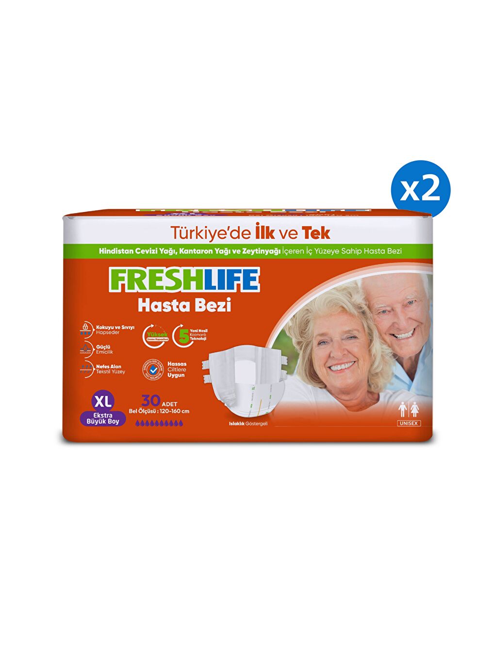 2'li Xlarge Beden Extra Büyük Boy Yetişkin Hasta Bezi 30x2 (60 Adet)-1
