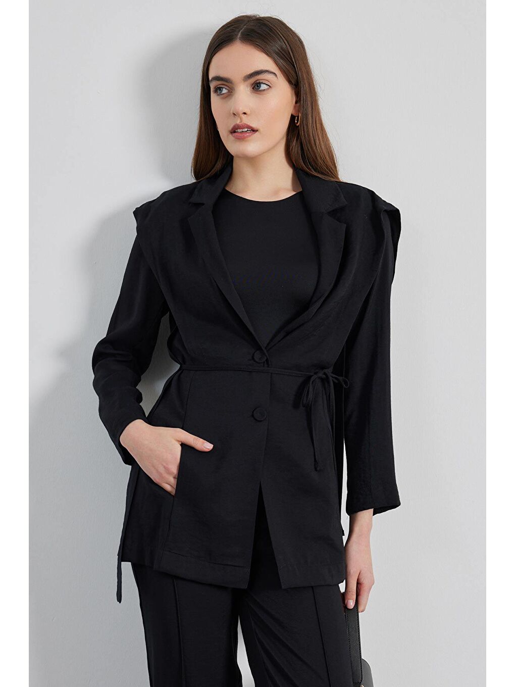 Aller Detaylı Ceket - Siyah-1