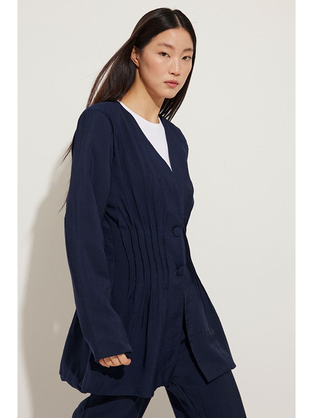 Nervür Detaylı Ceket - Lacivert