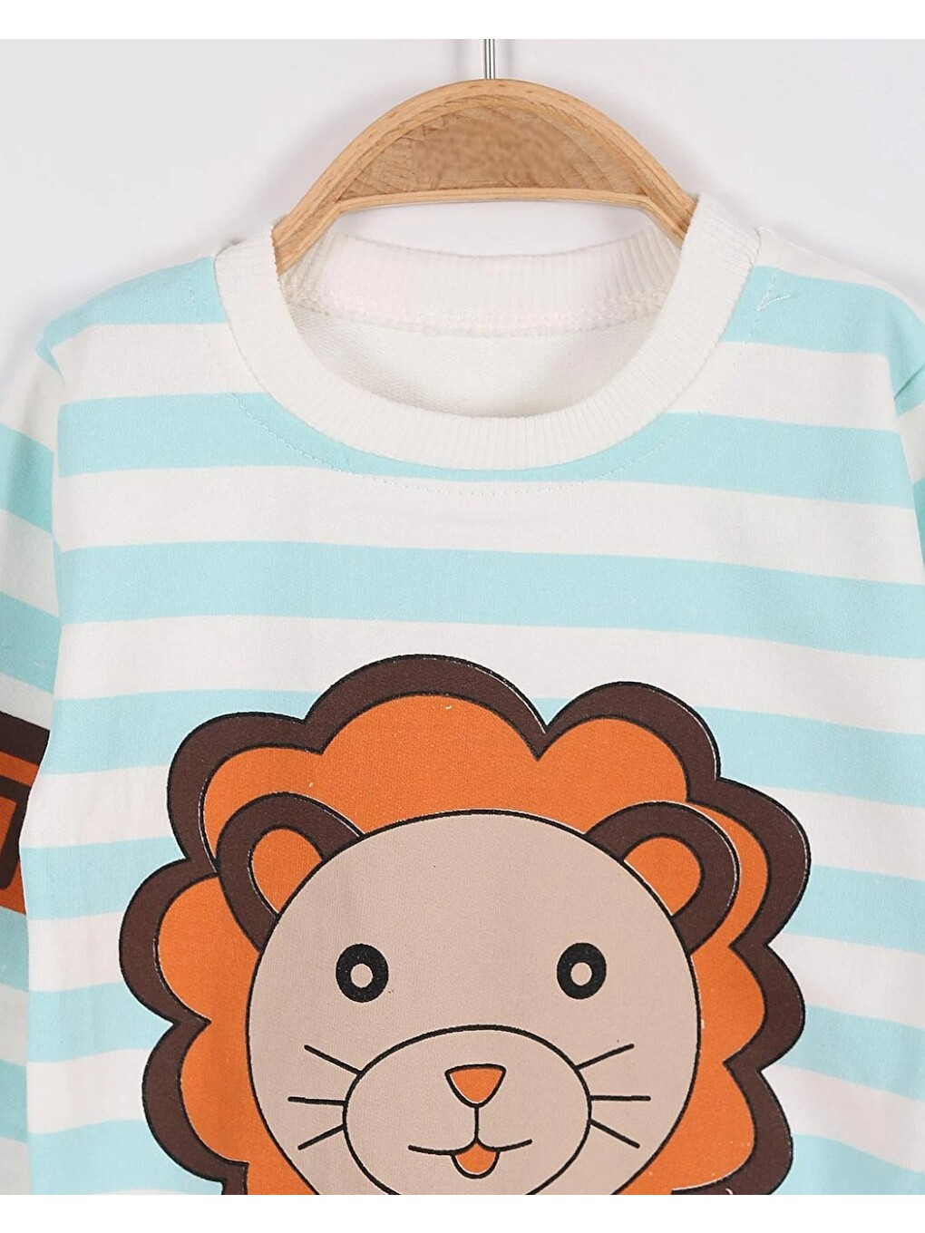 Mavi Aslan Desenli Bebek Takımı (3-18 Ay) - Çizgili Uzun Kollu Sweatshirt Ve Eşofman Altı-2