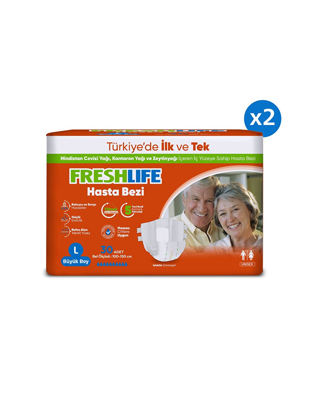 2'li Large Beden Büyük Boy Yetişkin Hasta Bezi 30x2 (60 Adet)-1