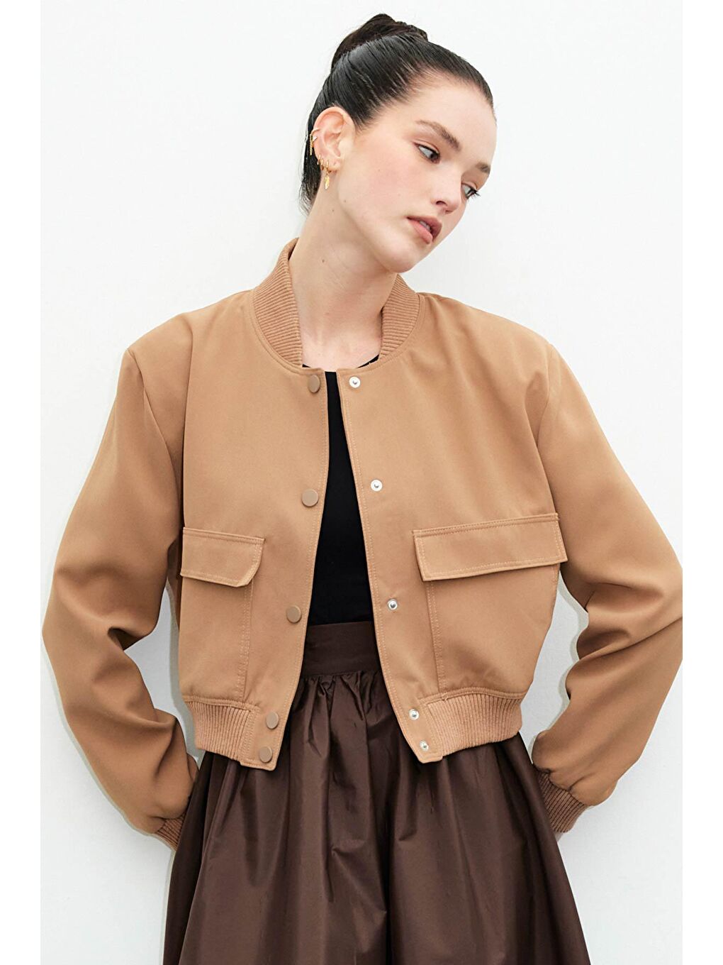 Kahverengi Mocha Bomber Ceket - Camel-1