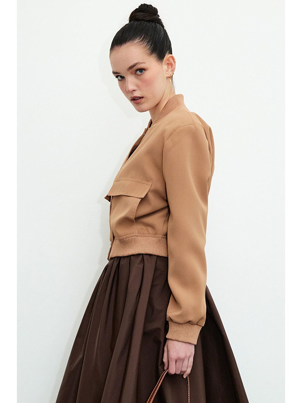 Kahverengi Mocha Bomber Ceket - Camel-3