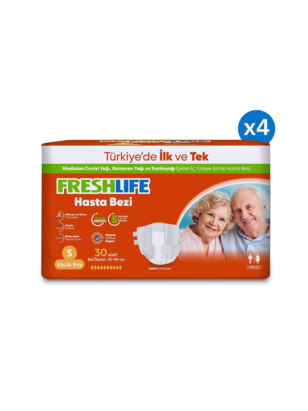 4'lü Small Beden Küçük Boy Yetişkin Hasta Bezi 30x4 (120 Adet)-1