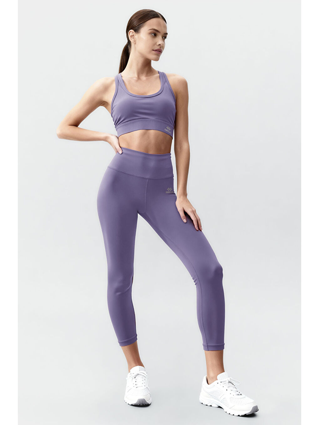 Mor Eflatun Yüksek Bel Toparlayıcı Çapraz Sırt Detaylı Slim Fit Kadın Tayt Takım - 95283-1