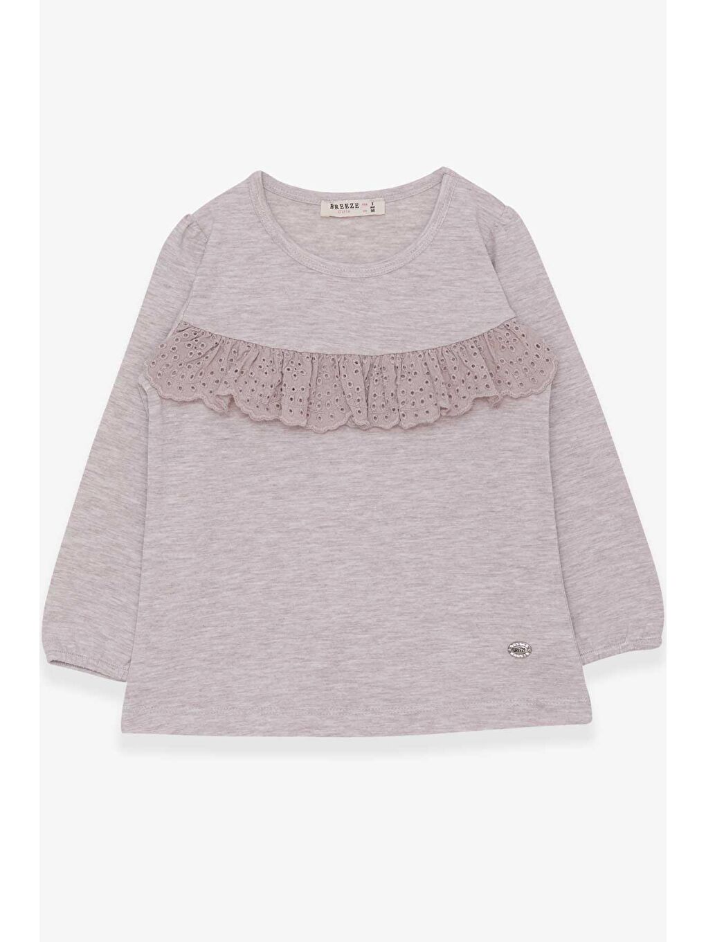 Kız Çocuk Uzun Kollu Tişört Fırıfırlı Bej Melanj (3-8 Yaş)