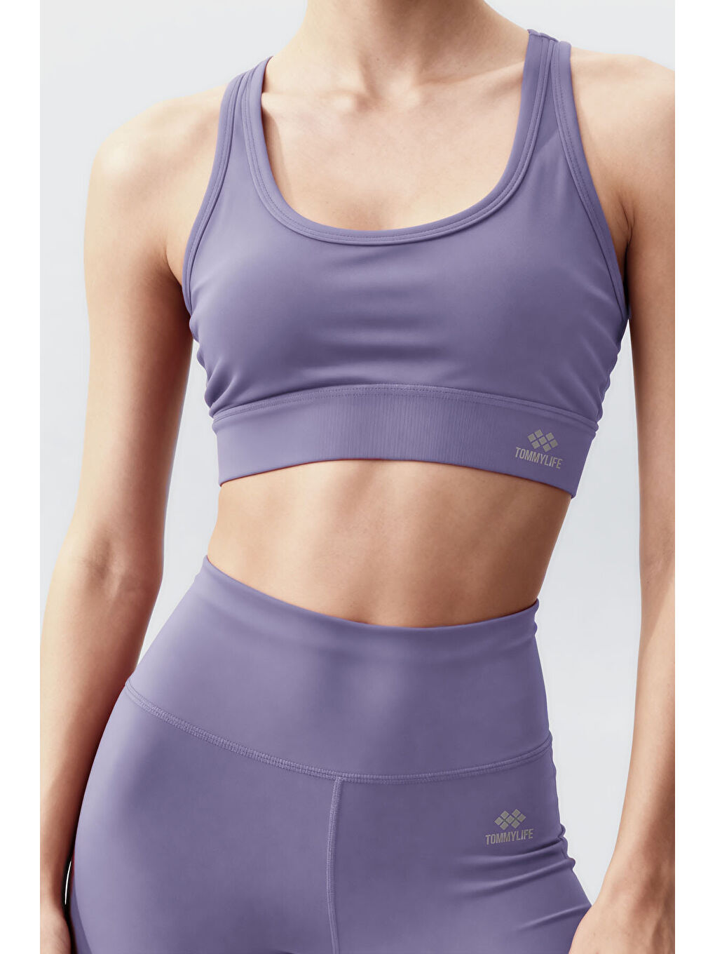 Mor Eflatun Yüksek Bel Toparlayıcı Çapraz Sırt Detaylı Slim Fit Kadın Tayt Takım - 95283-2