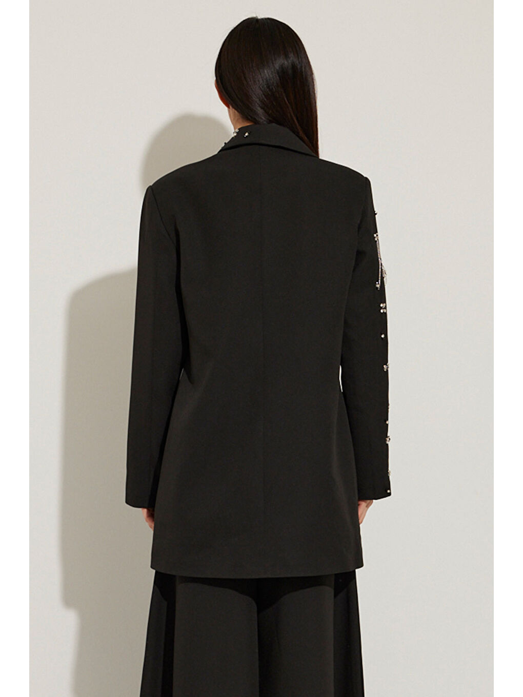 Yaka Ve Kolları Taş İşlemeli Siyah Blazer Ceket-7