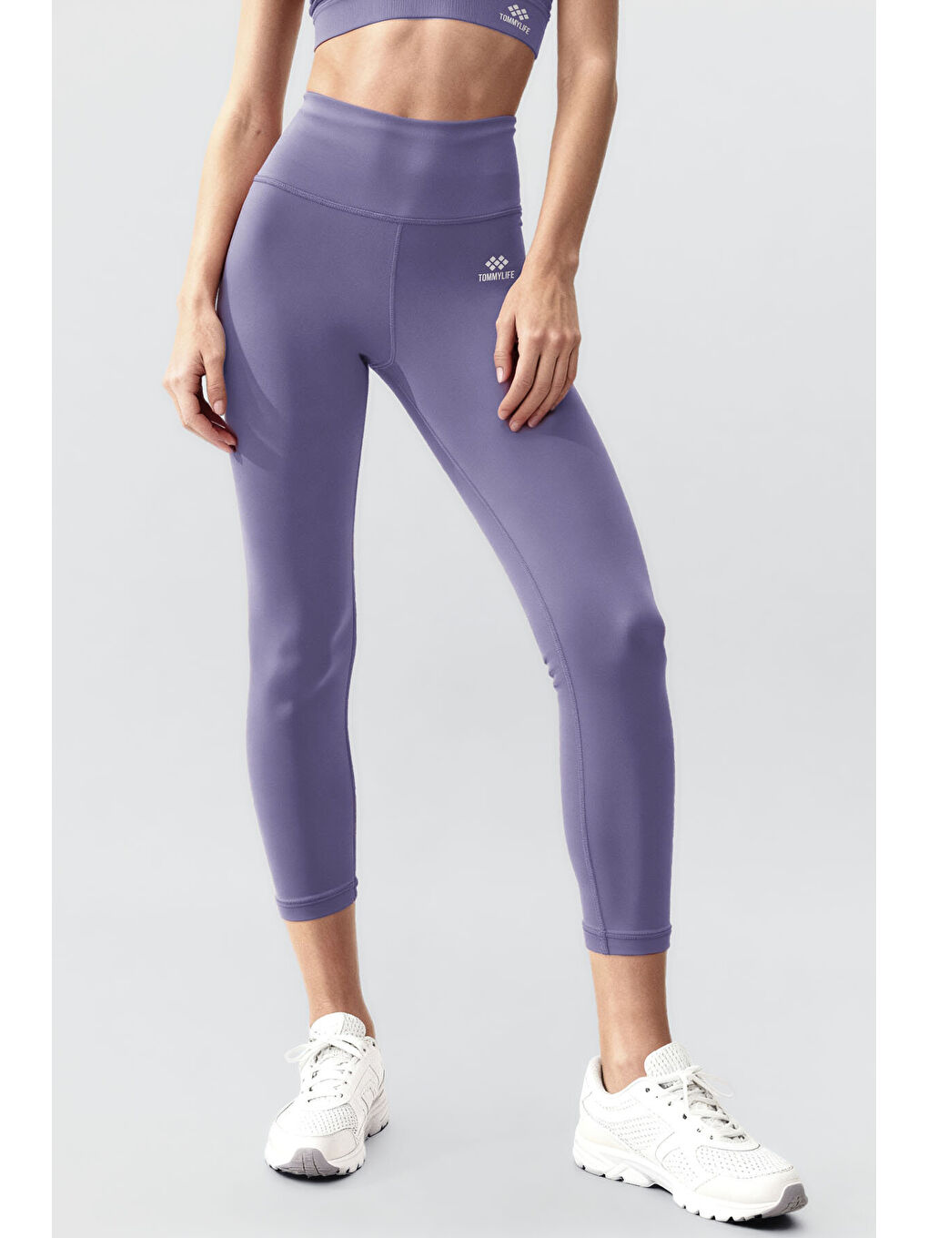 Mor Eflatun Yüksek Bel Toparlayıcı Çapraz Sırt Detaylı Slim Fit Kadın Tayt Takım - 95283-3