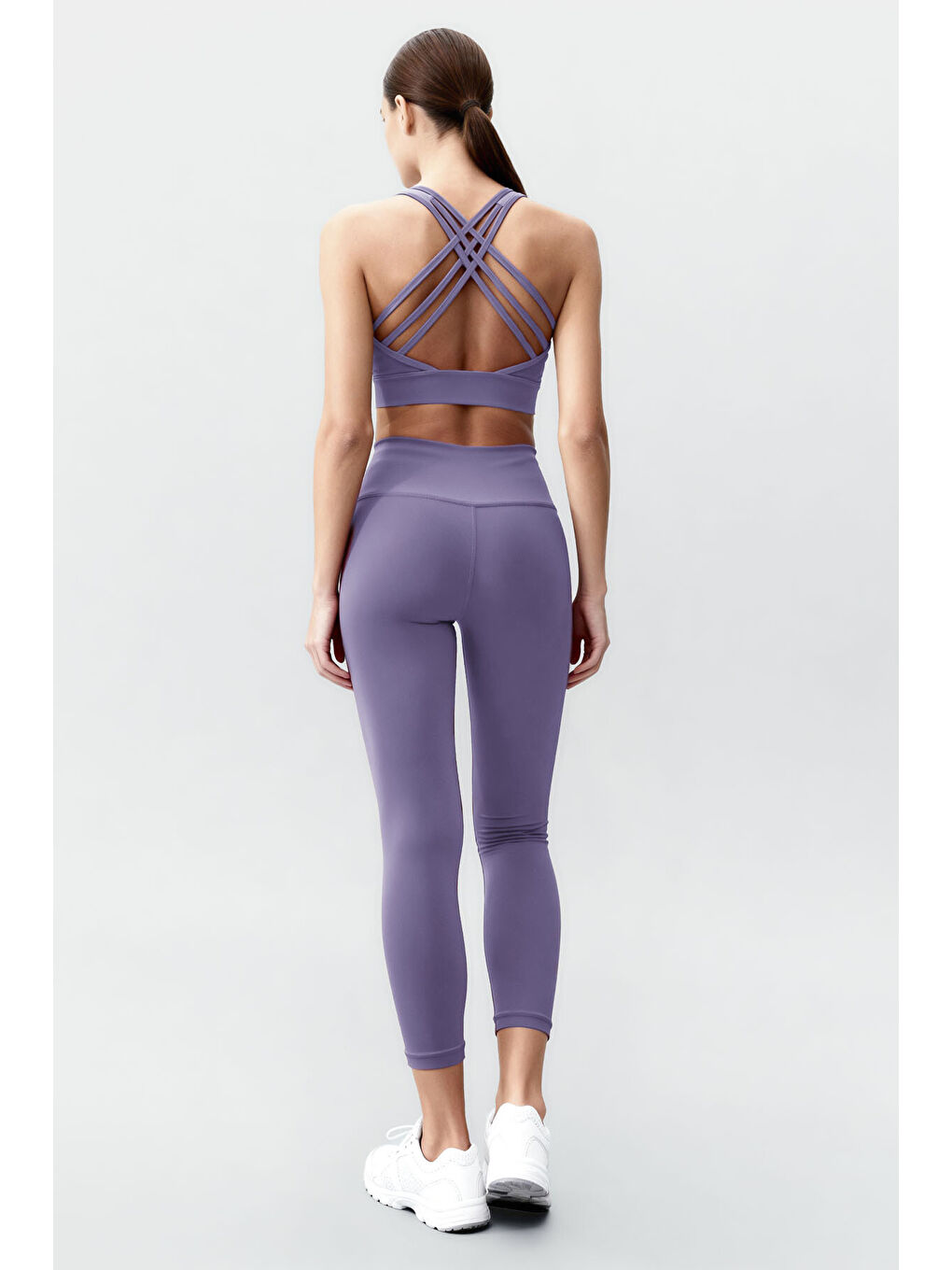 Mor Eflatun Yüksek Bel Toparlayıcı Çapraz Sırt Detaylı Slim Fit Kadın Tayt Takım - 95283-4