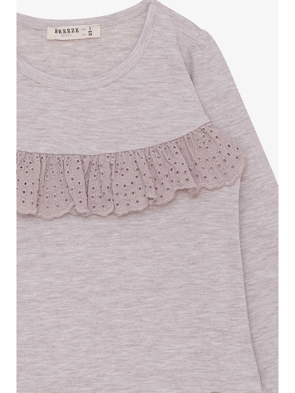 Kız Çocuk Uzun Kollu Tişört Fırıfırlı Bej Melanj (3-8 Yaş)-2