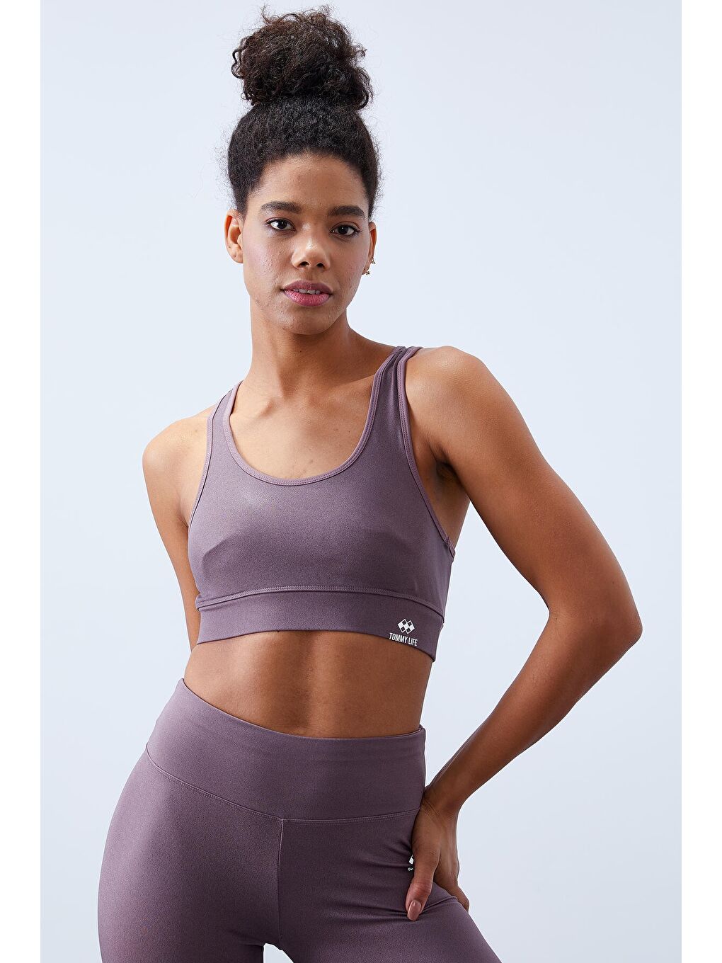 Pembe Gül Kurusu Yüksek Bel Toparlayıcılı Sırt Detaylı Slim Fit Büstiyer Kadın Tayt Takım - 95281-1