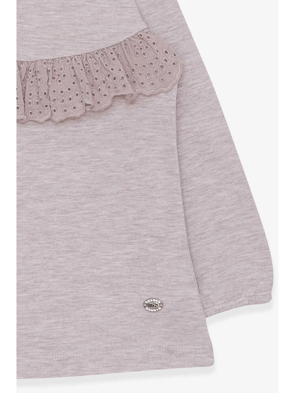 Kız Çocuk Uzun Kollu Tişört Fırıfırlı Bej Melanj (3-8 Yaş)-3