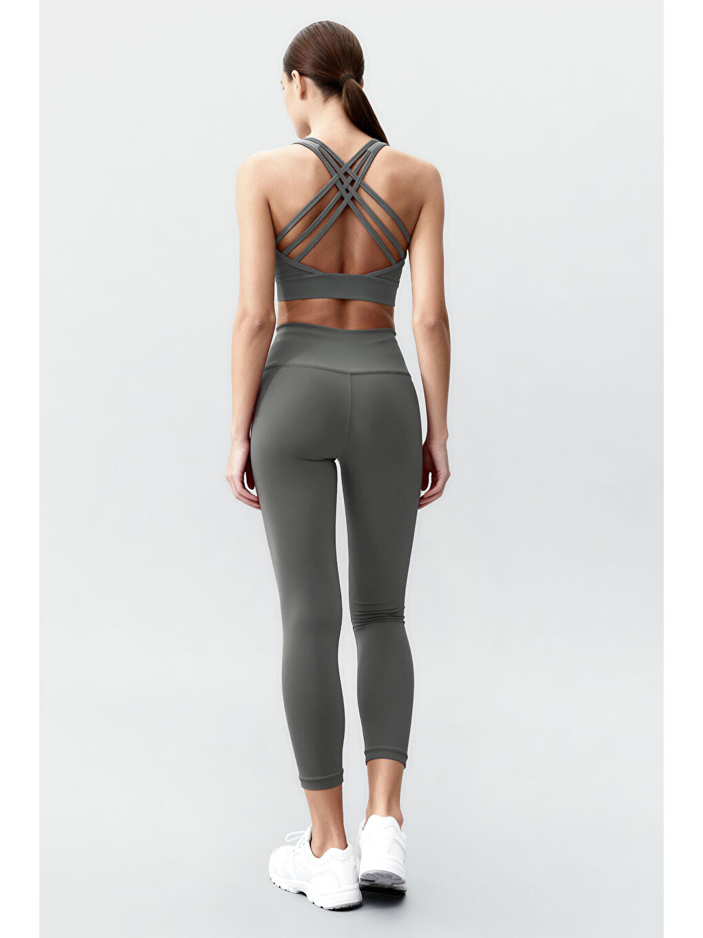 Yeşil Çağla Yüksek Bel Toparlayıcı Çapraz Sırt Detaylı Slim Fit Kadın Tayt Takım - 95283-4