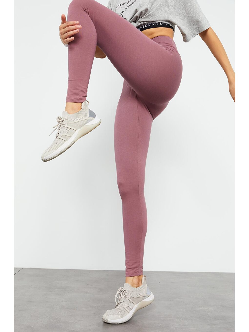 Pembe Gül Kurusu Yüksek Bel Toparlayıcı Slim Fit Dar Paça Kadın Tayt - 94011-3