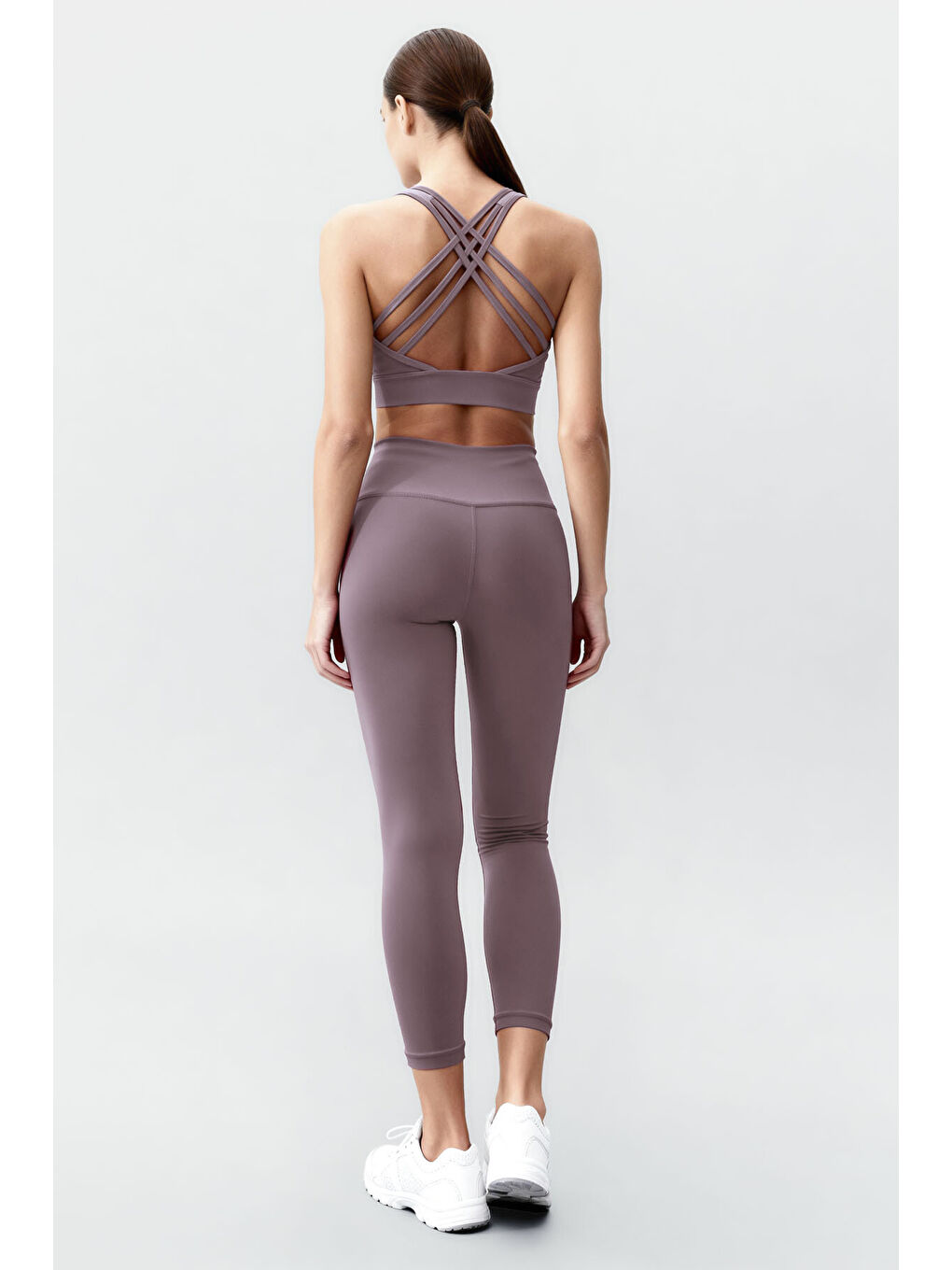 Pembe Gül Kurusu Yüksek Bel Toparlayıcı Çapraz Sırt Detaylı Slim Fit Kadın Tayt Takım - 95283-4