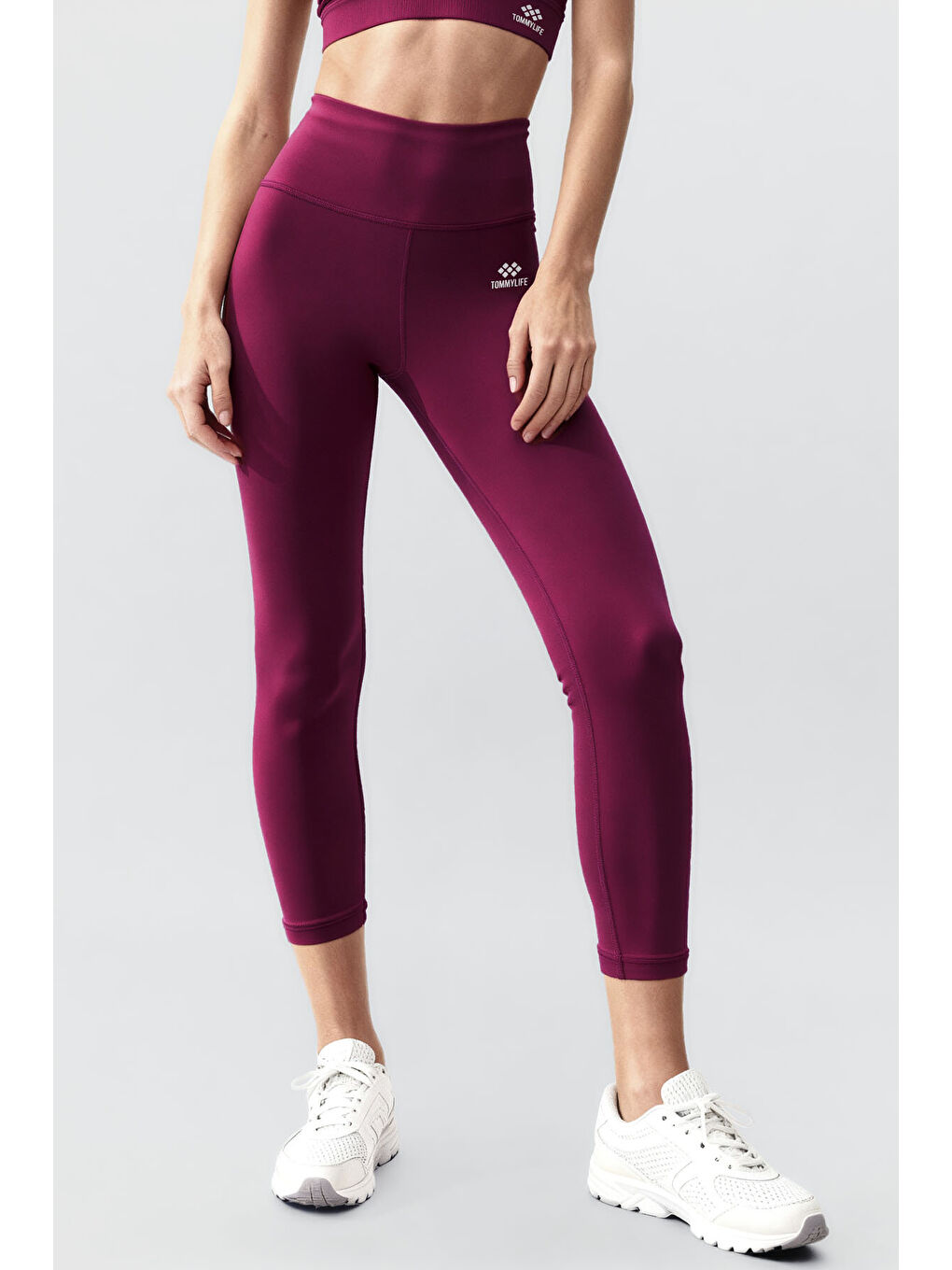 Bordo Yüksek Bel Toparlayıcı Çapraz Sırt Detaylı Slim Fit Kadın Tayt Takım - 95283-3