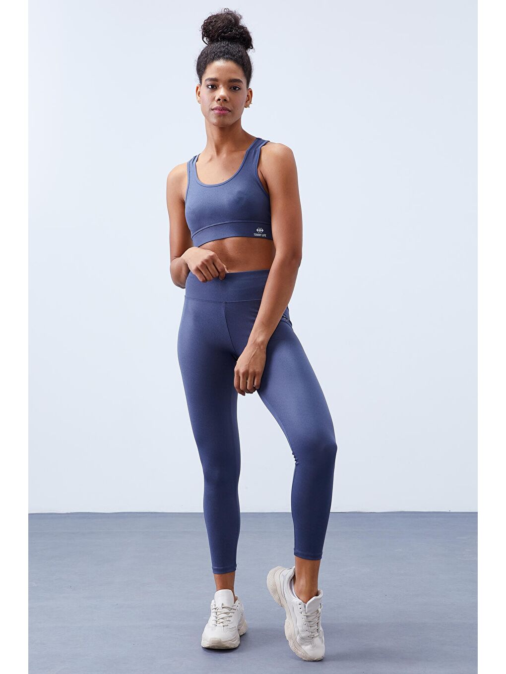 Petrol Yüksek Bel Toparlayıcılı Sırt Detaylı Slim Fit Büstiyer Kadın Tayt Takım - 95281