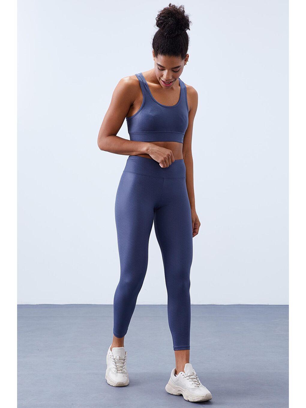 Petrol Yüksek Bel Toparlayıcılı Sırt Detaylı Slim Fit Büstiyer Kadın Tayt Takım - 95281-2