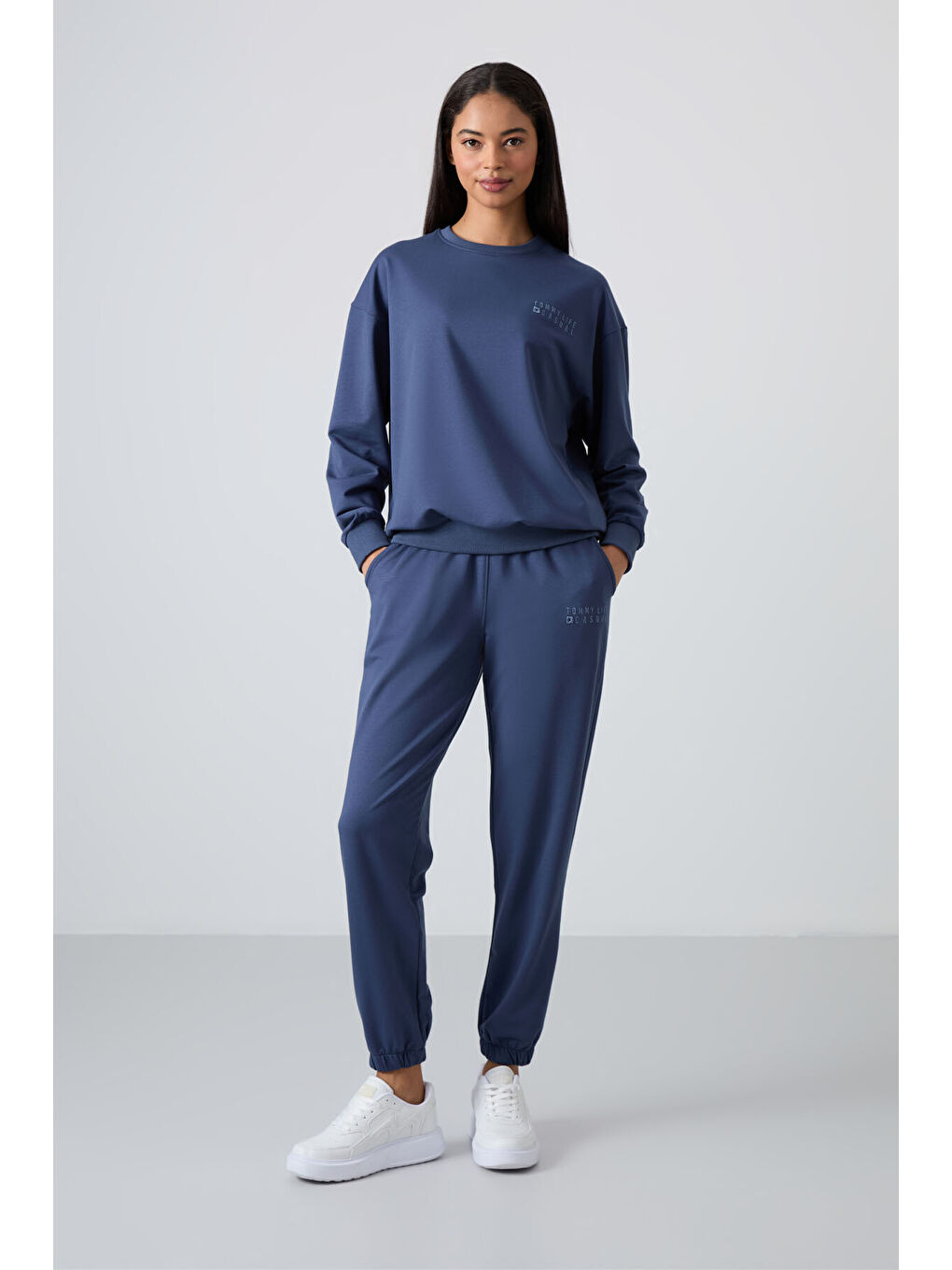 Petrol Bisiklet Yaka Oversize Lastik Paça Kadın Eşofman Takımı - 95287