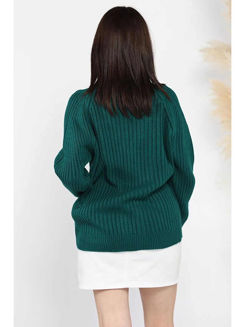 Yeşil Kadın Örme Triko Hırka-2