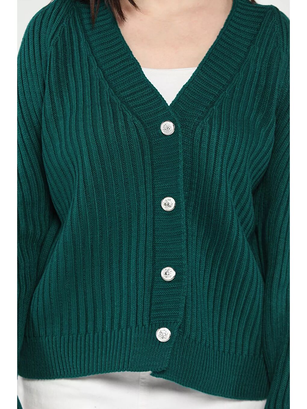 Yeşil Kadın Örme Triko Hırka-3