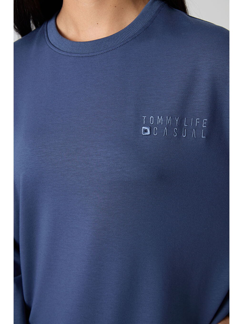 Petrol Bisiklet Yaka Oversize Lastik Paça Kadın Eşofman Takımı - 95287-3