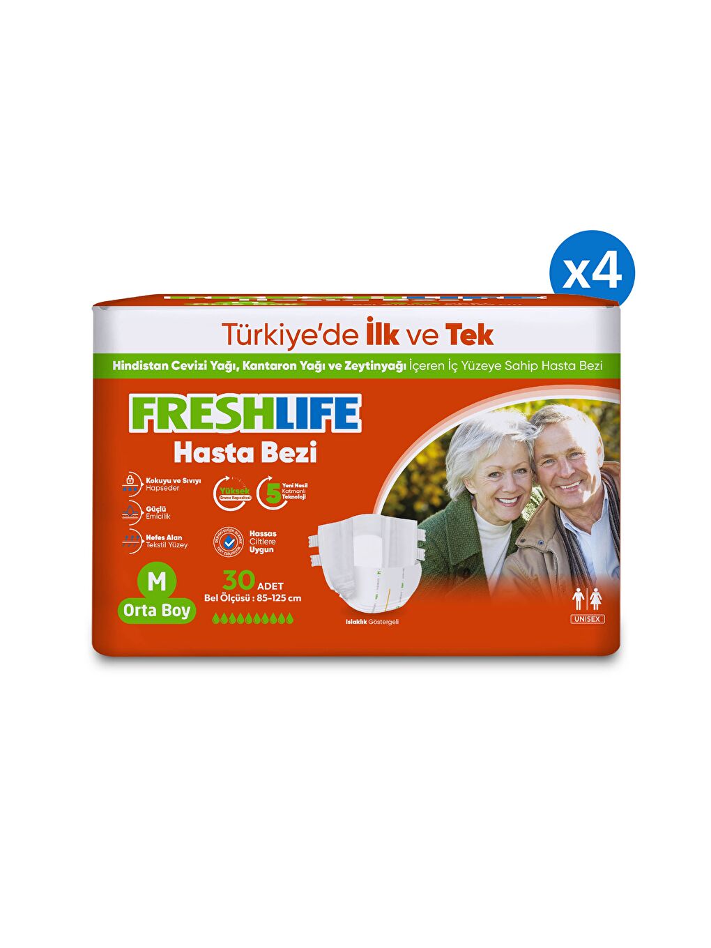 4'lü Medium Orta Boy Yetişkin Hasta Bezi 30x4 (120 Adet)-1