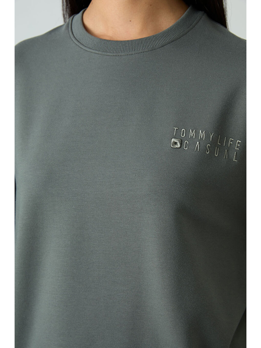 Yeşil Çağla Bisiklet Yaka Oversize Lastik Paça Kadın Eşofman Takımı - 95287-4