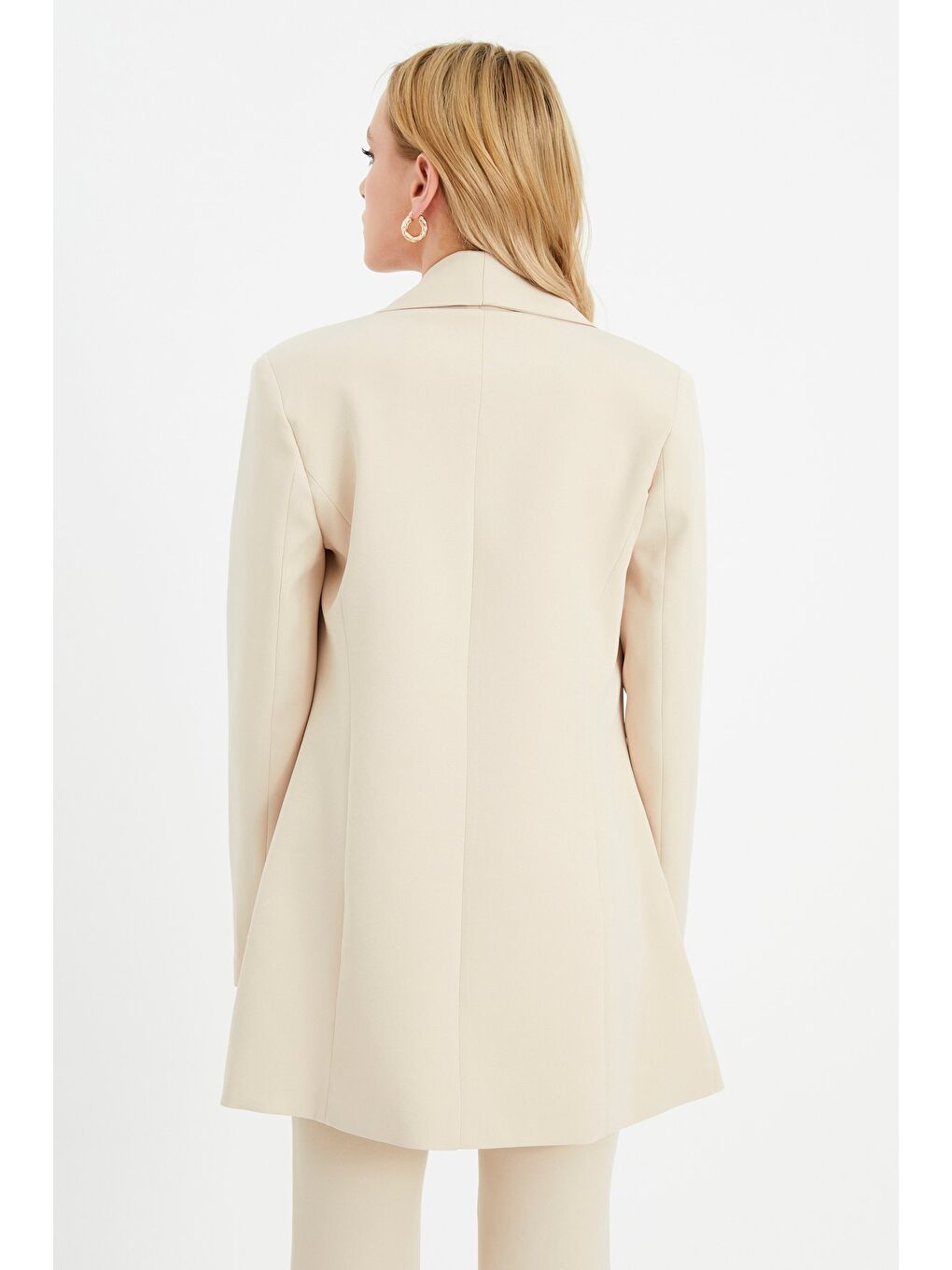 Düğme Detaylı Uzun Ceket - Bej-1