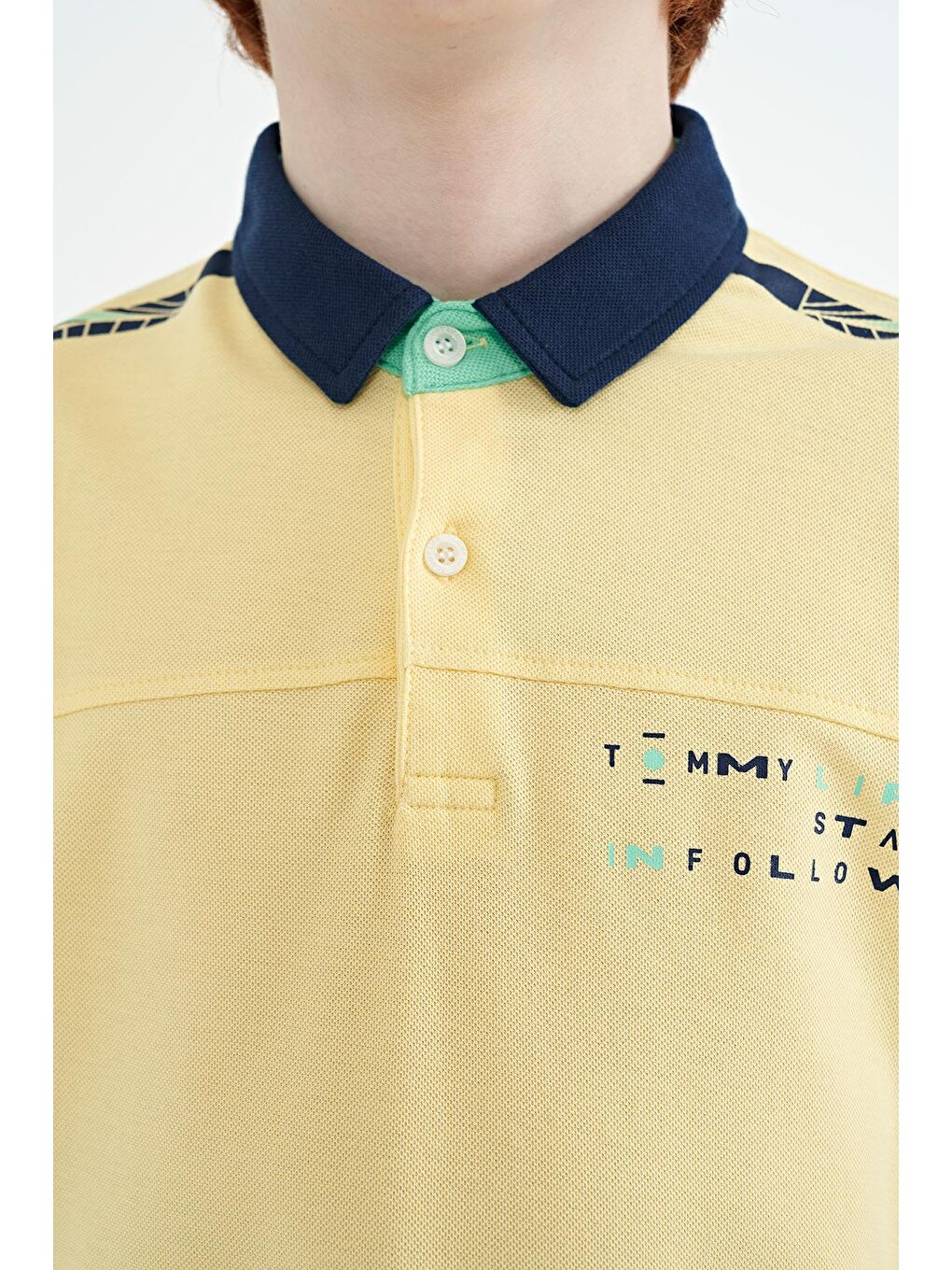 TOMMYLIFE Sarı Baskı Detaylı Standart Kalıp Polo Yaka Erkek Çocuk T-Shirt - 11140 - 3