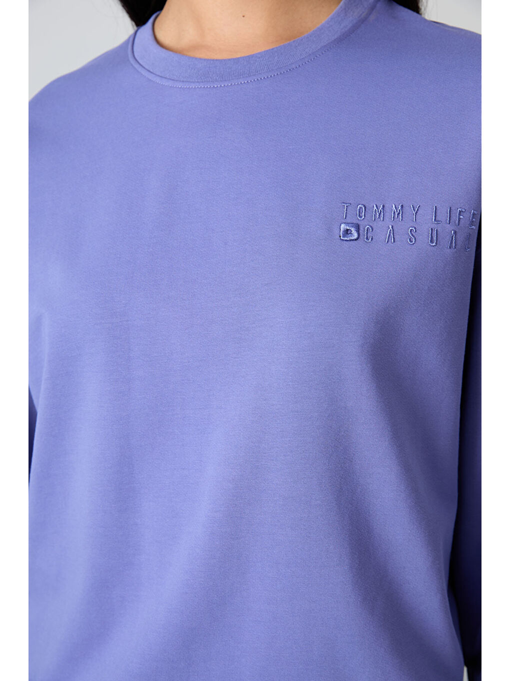 Mavi Eflatun Bisiklet Yaka Oversize Lastik Paça Kadın Eşofman Takımı - 95287-2