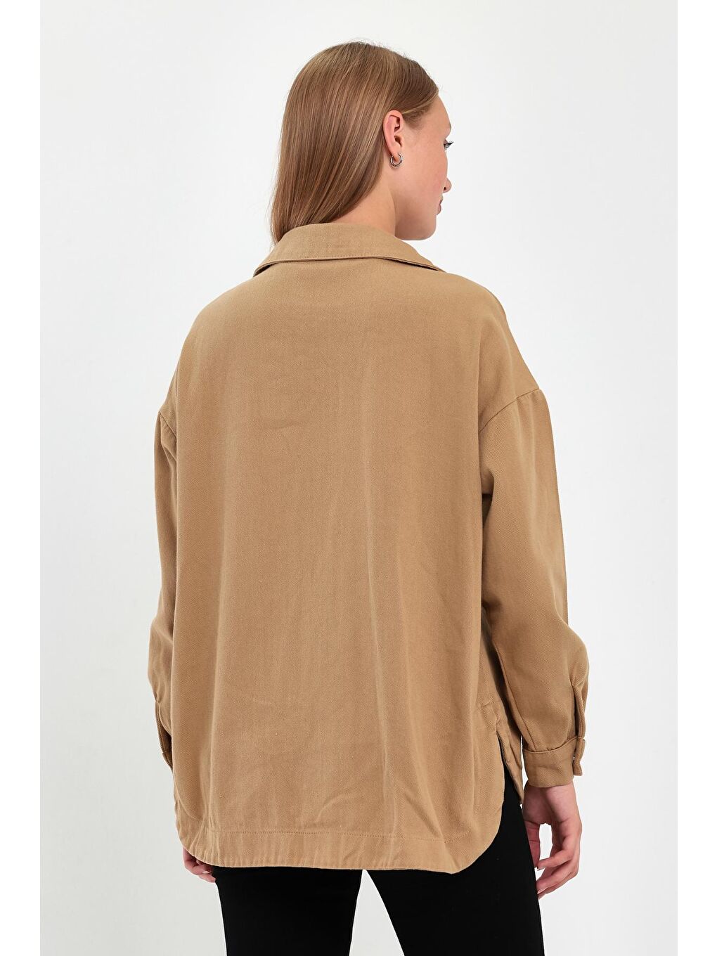 Kahverengi Kadın Önü Çift Cepli Gabardin Ceket-4