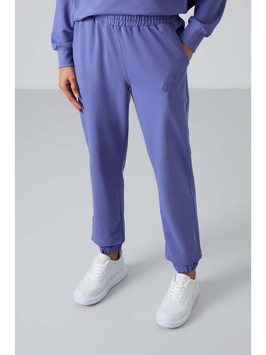 Mavi Eflatun Bisiklet Yaka Oversize Lastik Paça Kadın Eşofman Takımı - 95287-4