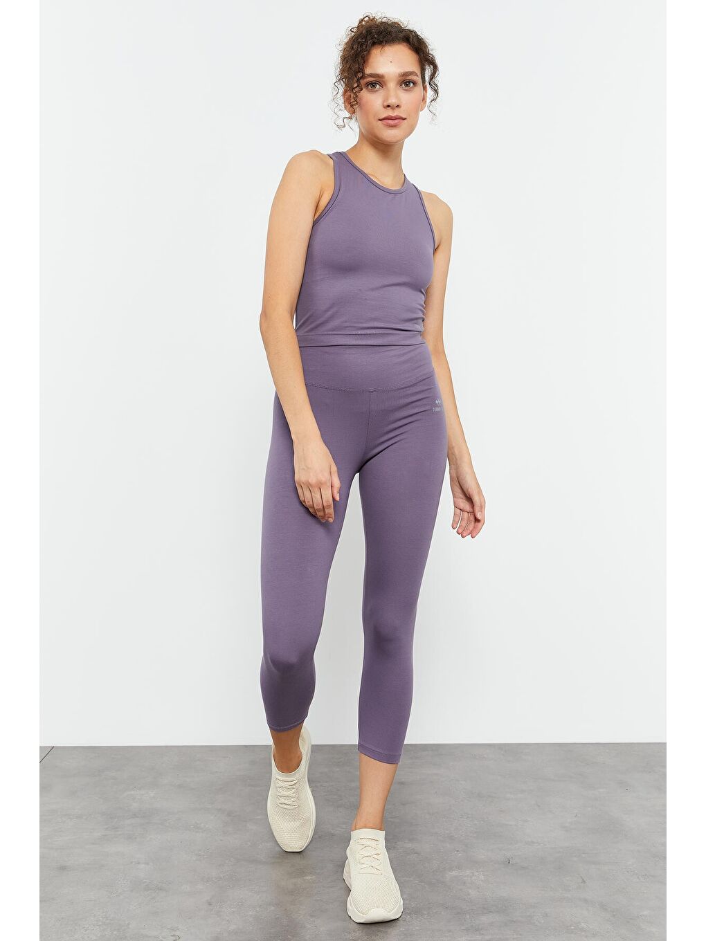 Mor Eflatun Yüksek Bel Kapri-Crop Atlet Slim Fit Kadın Tayt Takım - 95284