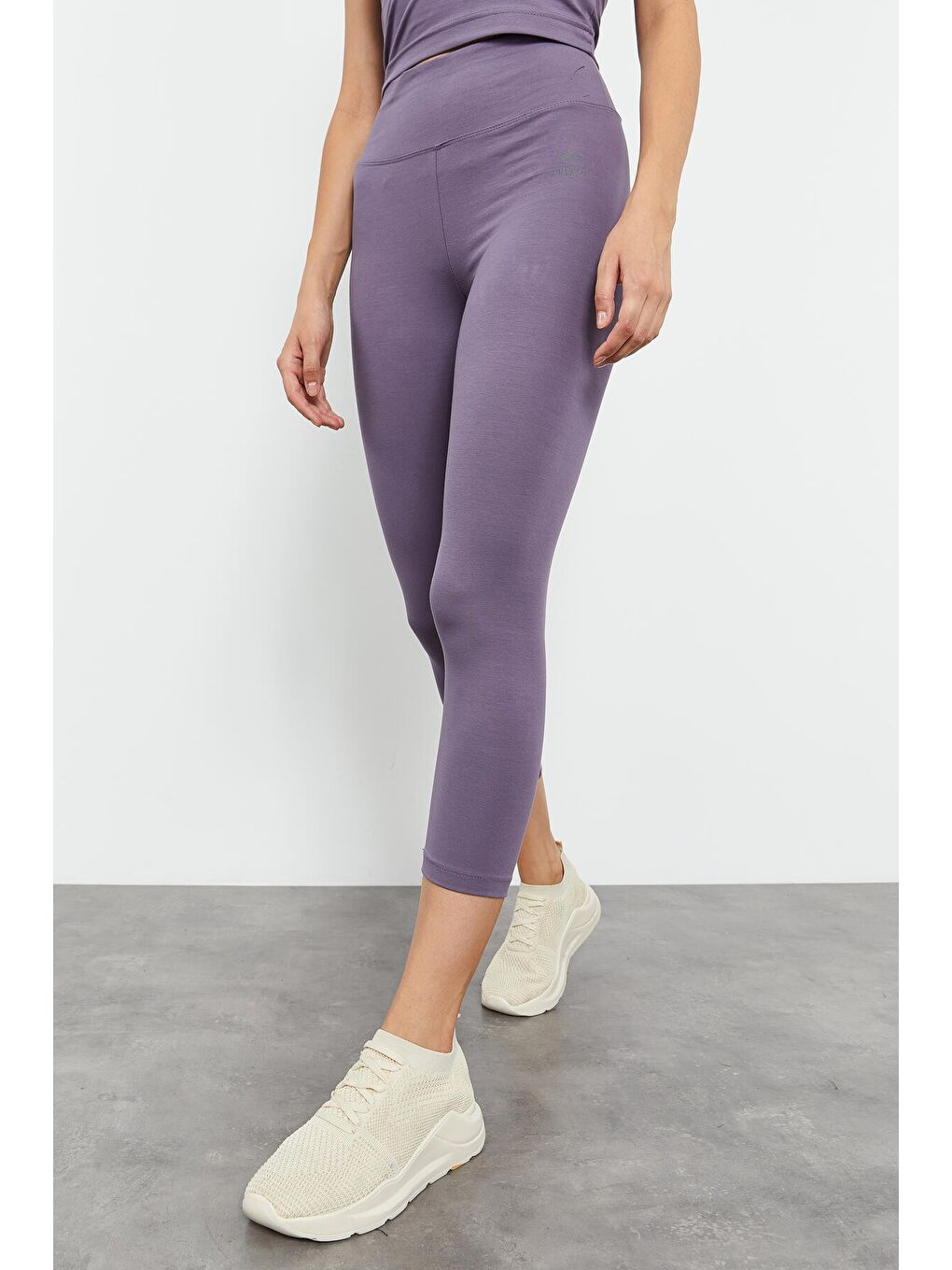 Mor Eflatun Yüksek Bel Kapri-Crop Atlet Slim Fit Kadın Tayt Takım - 95284-1