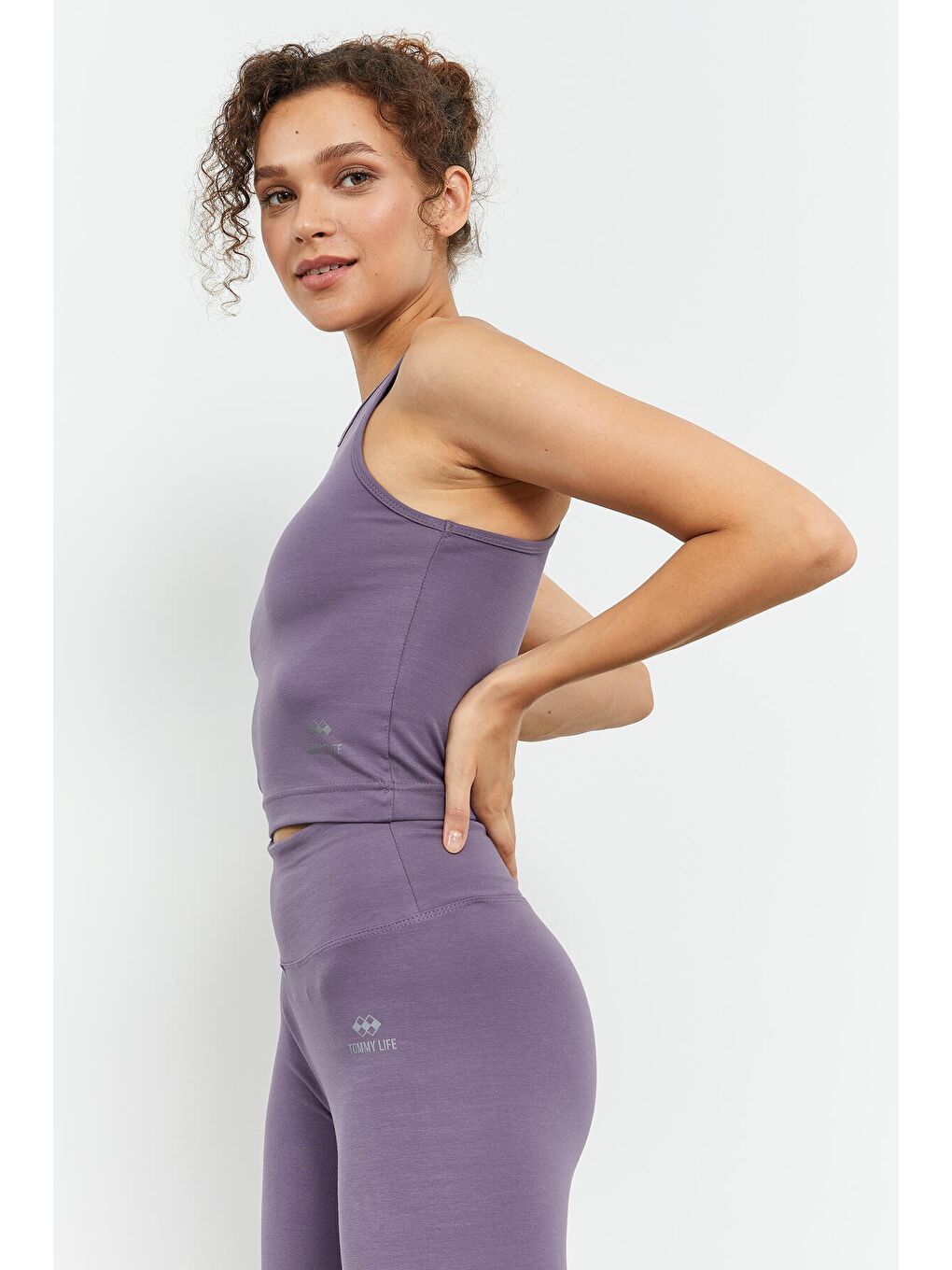 Mor Eflatun Yüksek Bel Kapri-Crop Atlet Slim Fit Kadın Tayt Takım - 95284-4