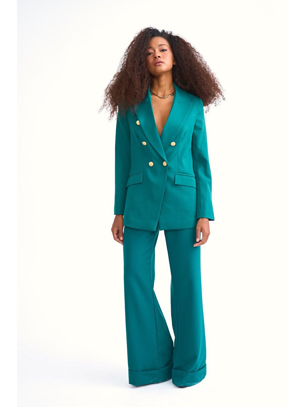 Yeşil Düğmeli Blazer Ceket - Zümrüt-1