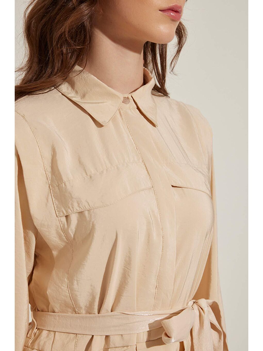 Ekru Pile Detaylı Elbise - Krem-4