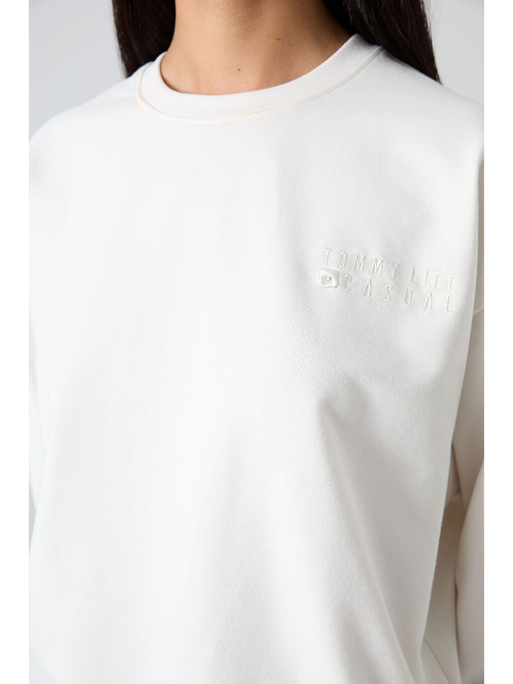 Ekru Bisiklet Yaka Oversize Lastik Paça Kadın Eşofman Takımı - 95287-3