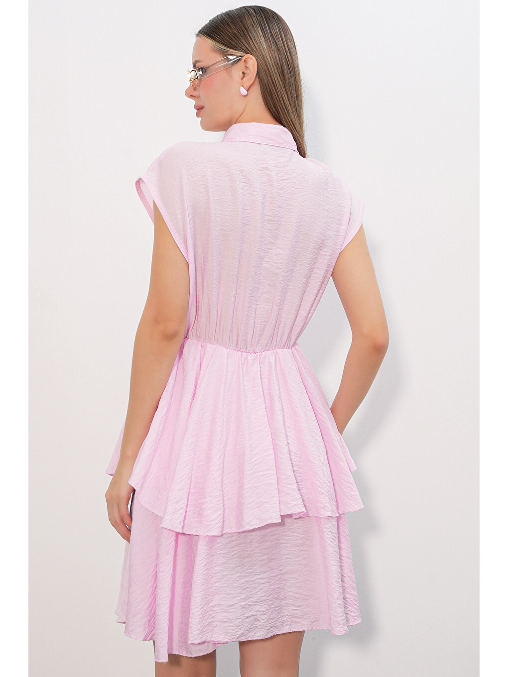 Kadın Sıfır Kol Kat Elbise 2622 - Pembe-5