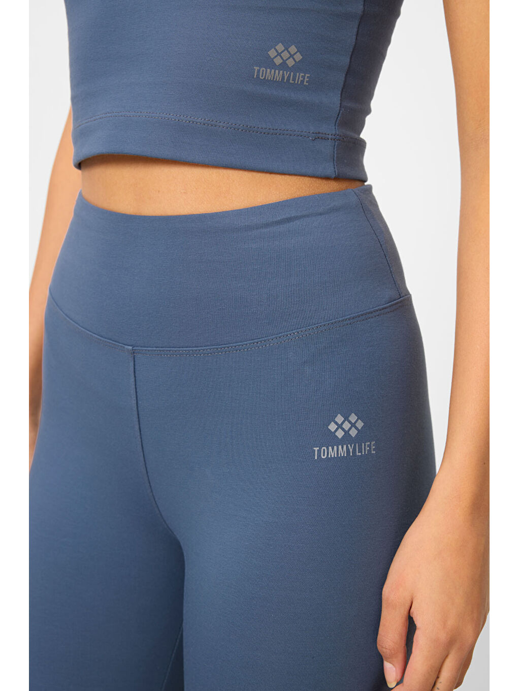 Petrol Yüksek Bel Kapri-Crop Atlet Slim Fit Kadın Tayt Takım - 95284-1