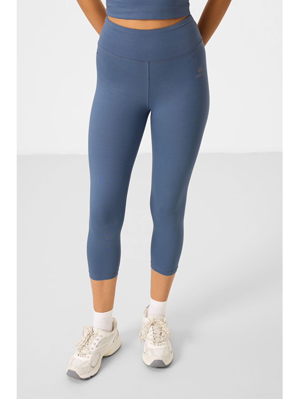 Petrol Yüksek Bel Kapri-Crop Atlet Slim Fit Kadın Tayt Takım - 95284-3